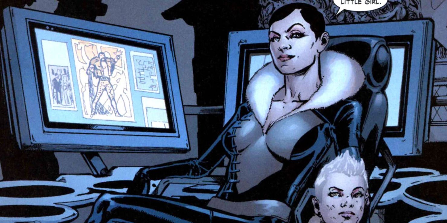 Sasha Kravinoff in her lair in Marvel comics