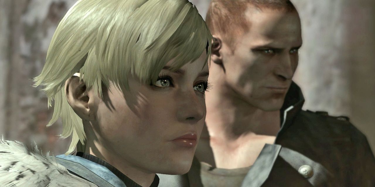 Sherry Birkin and Jake Muller confronted by a foe in Resident Evil 6 cutscene