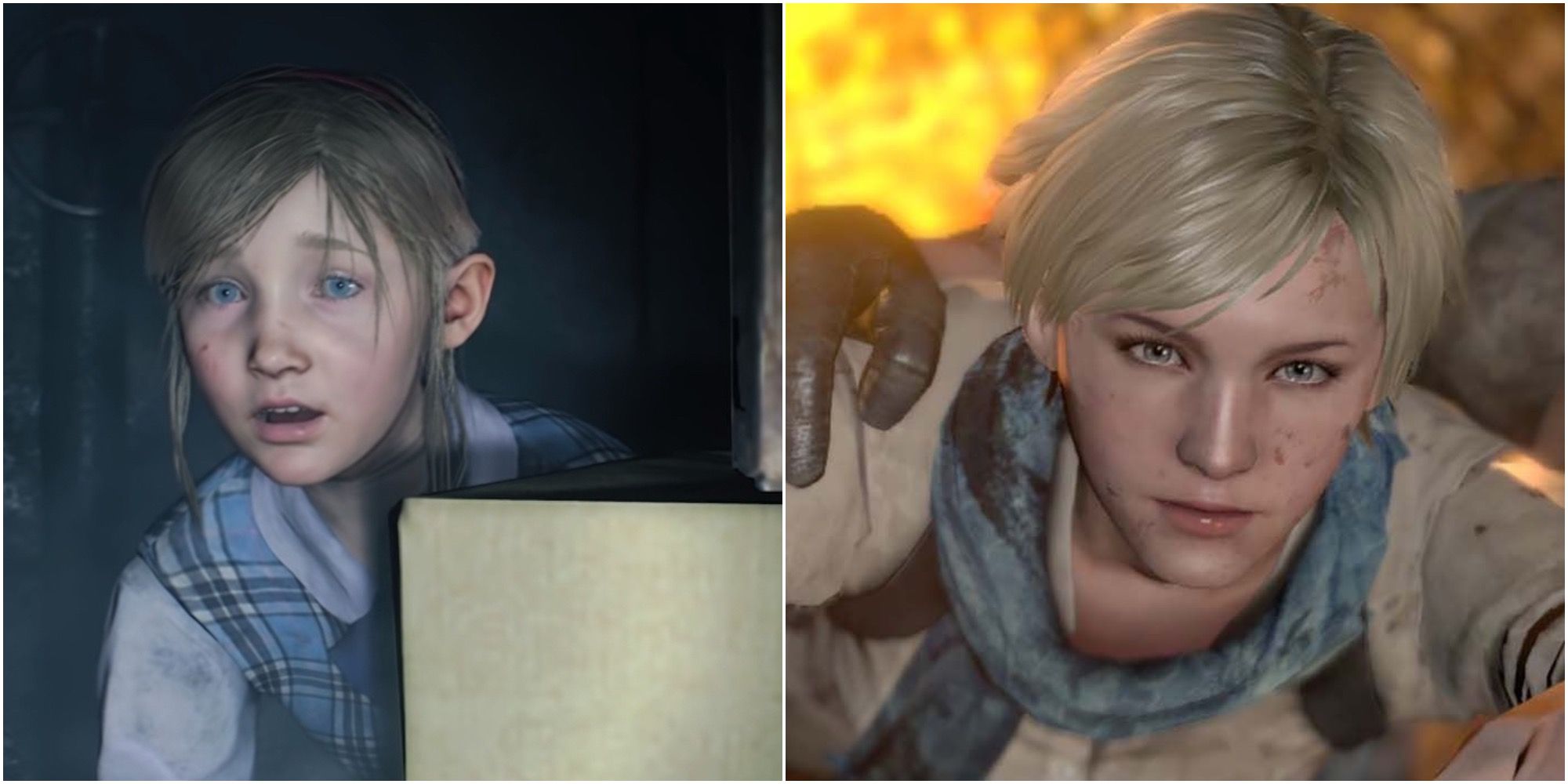Sherry Birkin in Resident Evil 2 as an adult vs. Resident Evil 6 as an adult split image