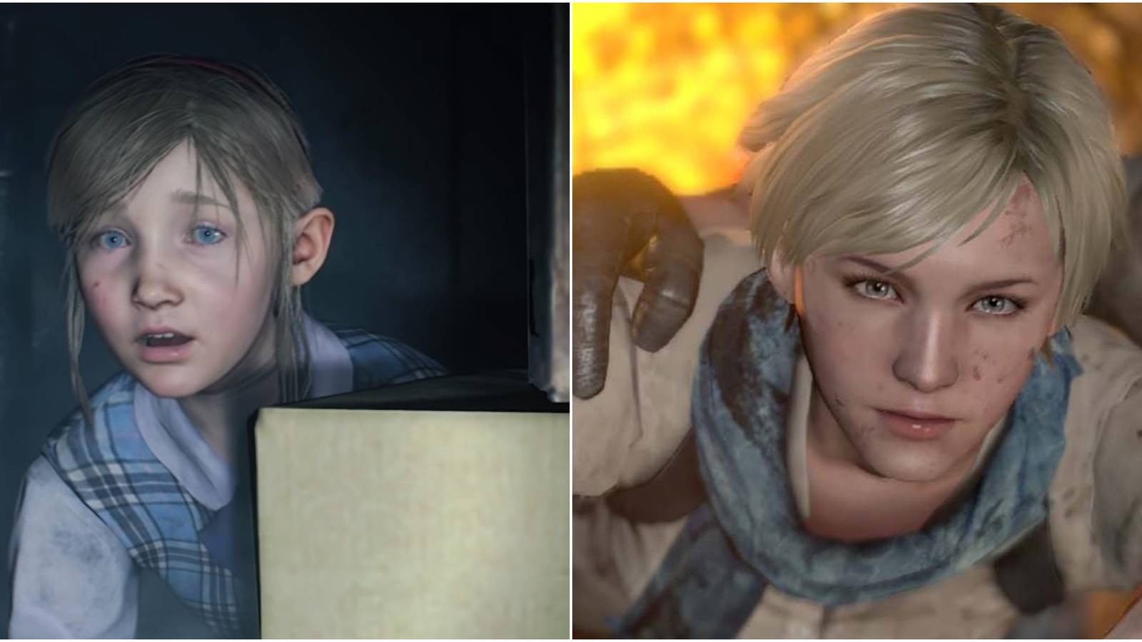 Sherry Birkin in Resident Evil 2 as an adult vs. Resident Evil 6 as an adult split image