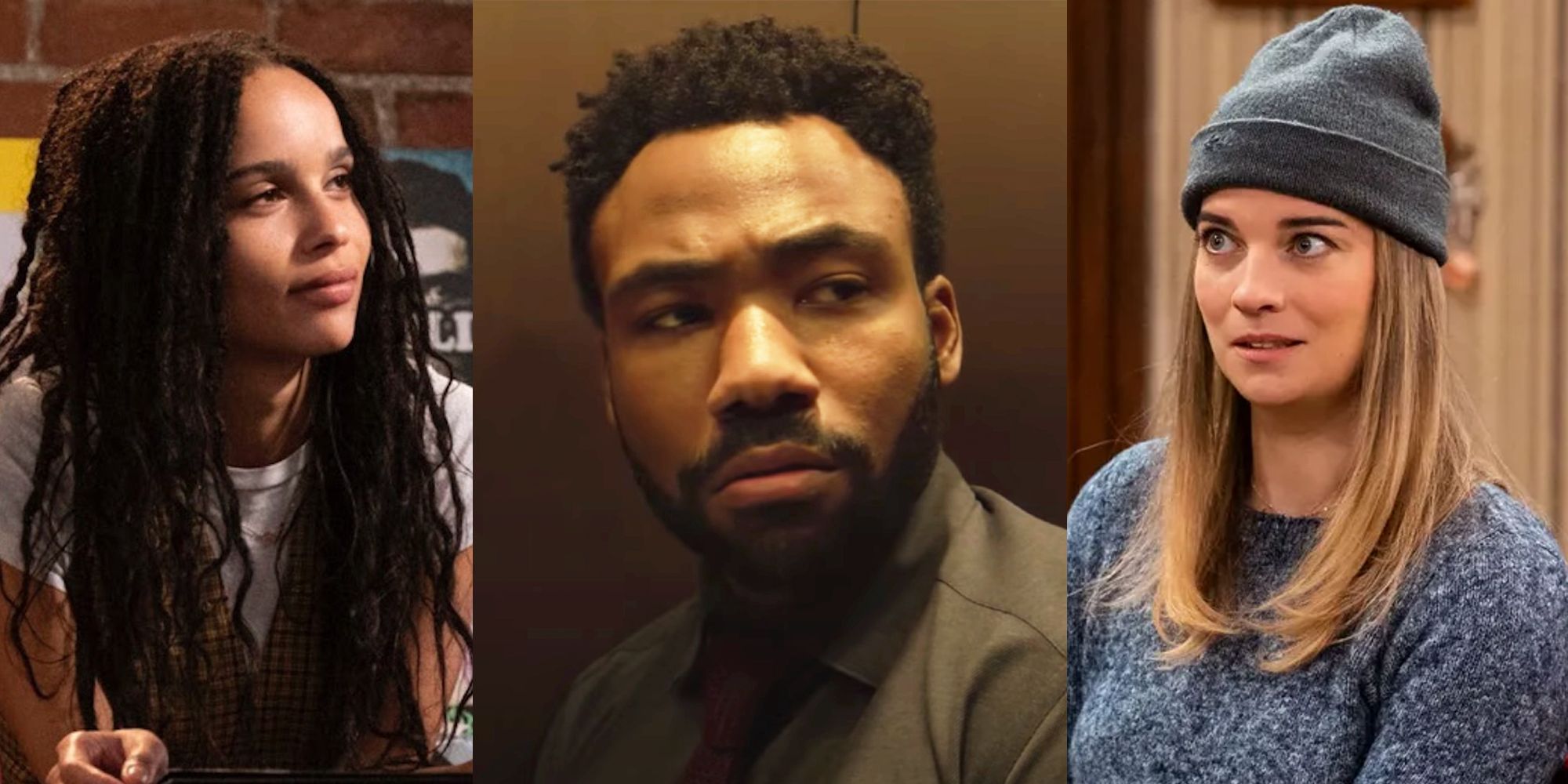 Zoe Kravitz in High Fidelity; Donald Glover in Atlanta season 3; Annie Murphy in sitcom format in Kevin Can F Himself