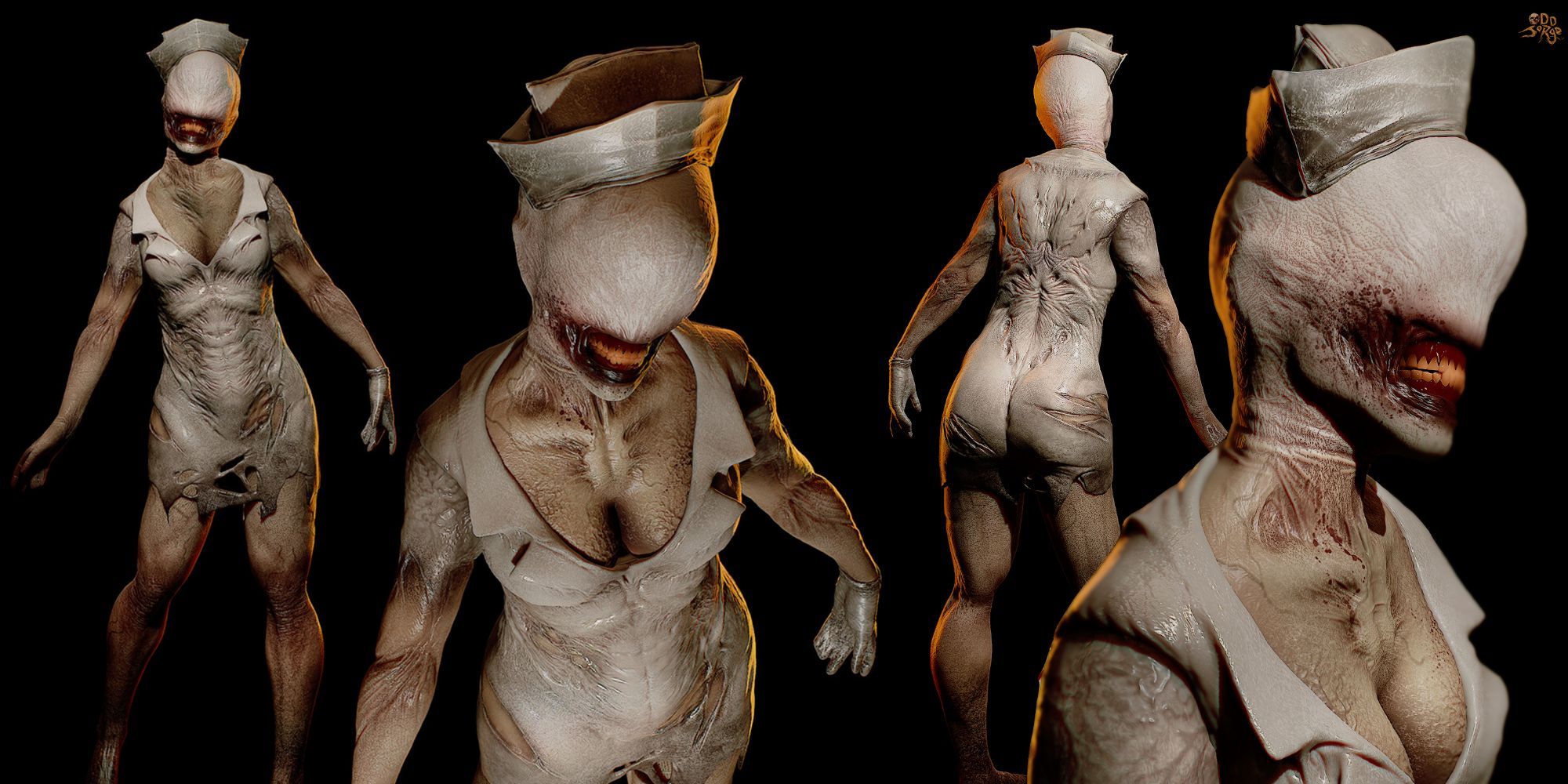 The Bubble Head Nurse from Silent Hill 2, seen from various angles