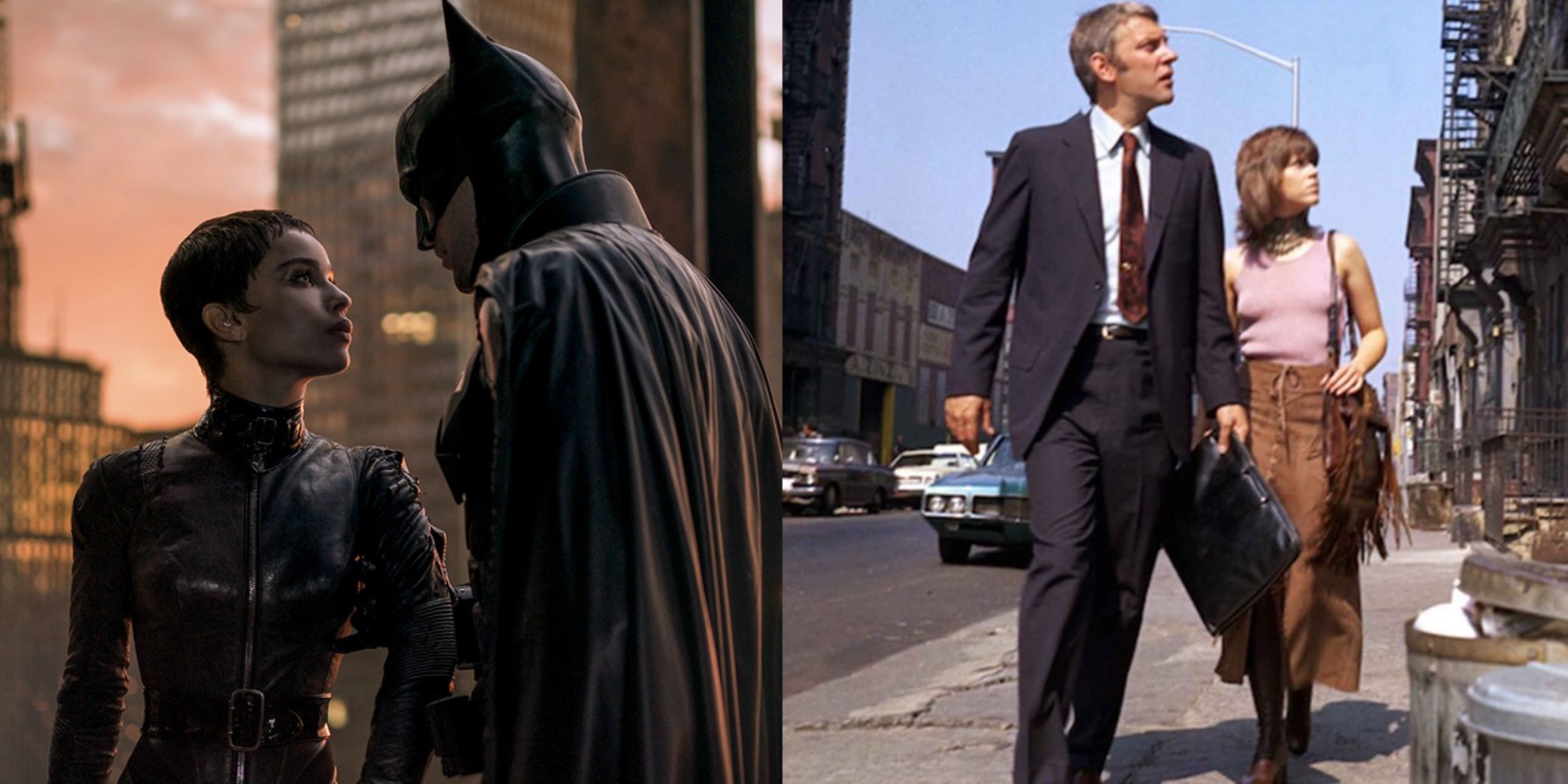 Split image of Batman and Catwoman in The Batman and Klute and Bree in Klute