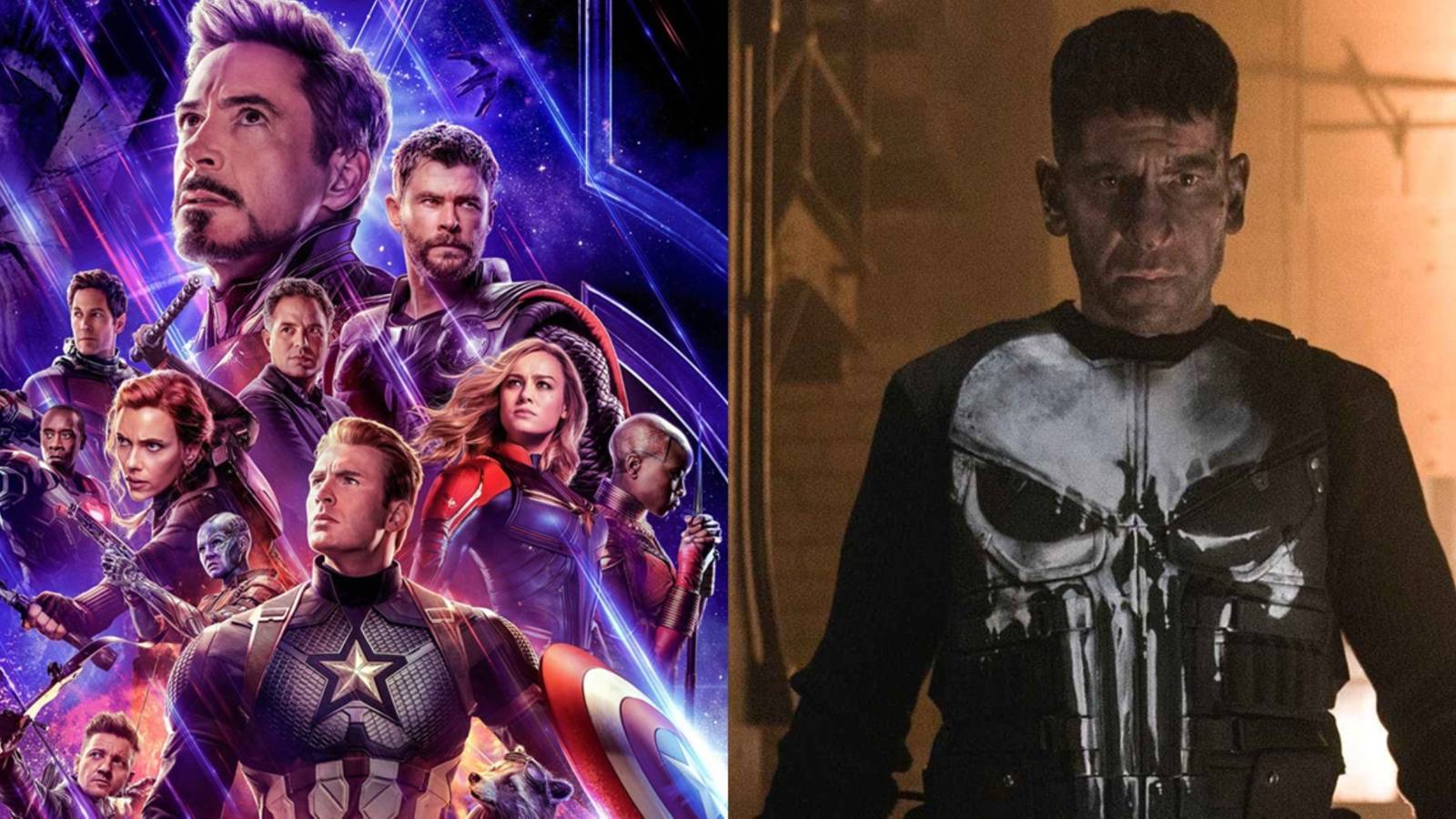 Split image of the poster for Avengers Endgame and Jon Bernthal as the Punisher