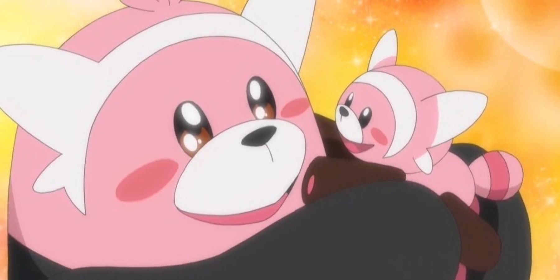 A Bewear hugging a Stufful in the Pokemon anime