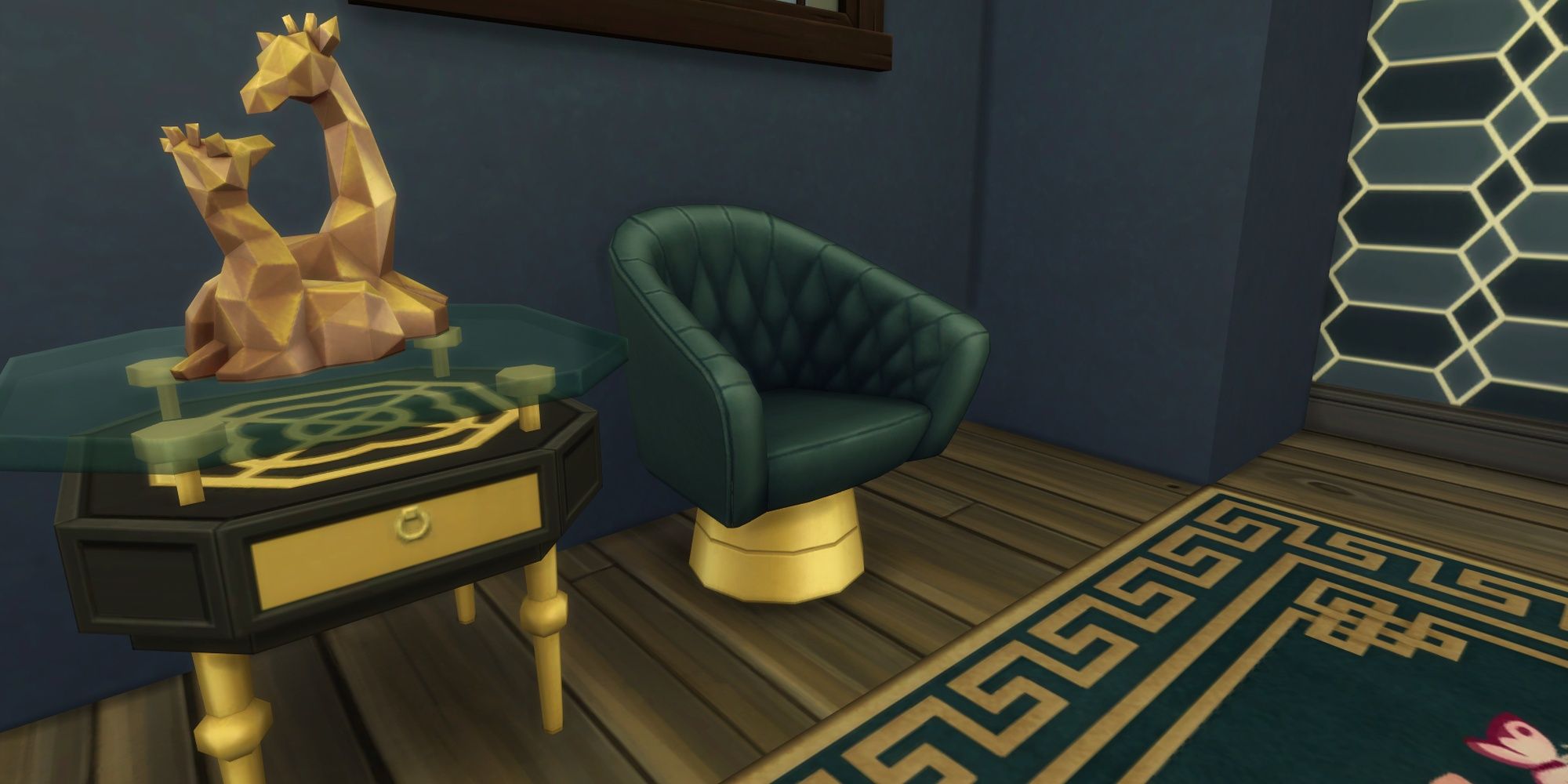 A teal and gold armchair from The Sims 4: Decor to the Max