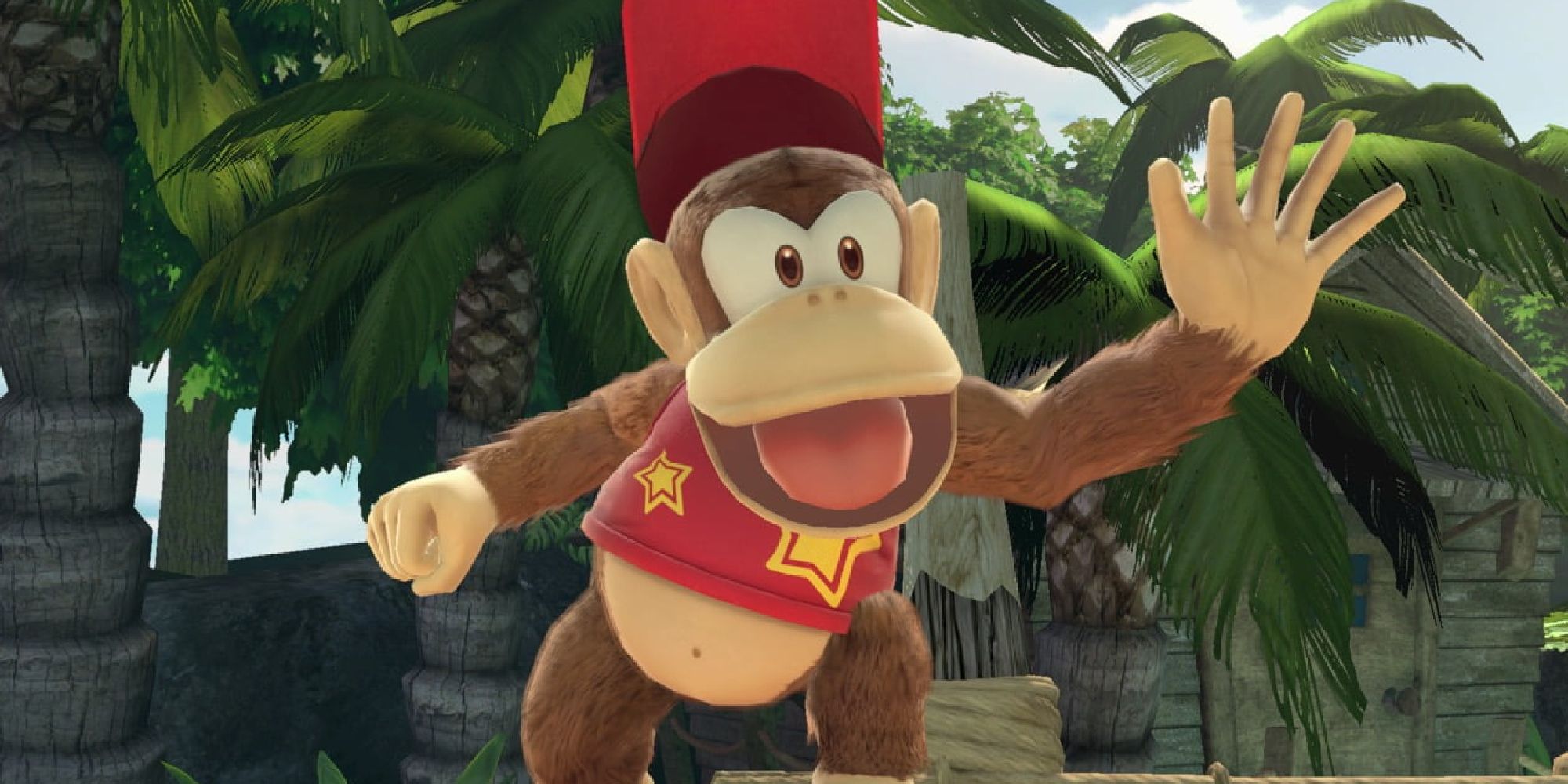 Diddy Kong flipping his hat and waving in Super Smash Bros Ultimate