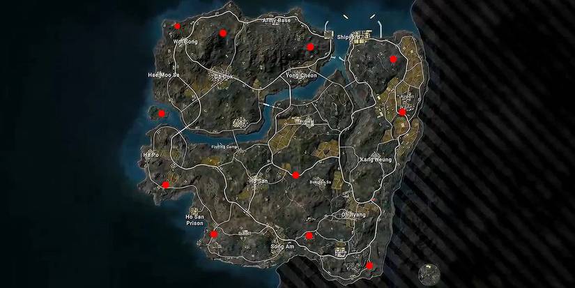 Image of the possible Taego Secret Room Locations from PUBG.