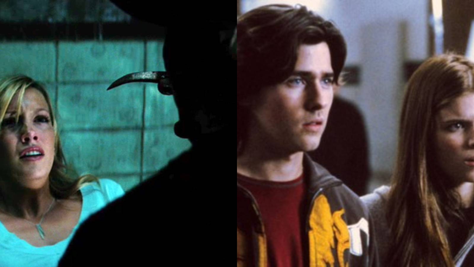 Split image of Katie Cassidy in A Nightmare on Elm Street 2010 remake and Robert Vito and Kate Mara in Urban Legends: Bloody Mary