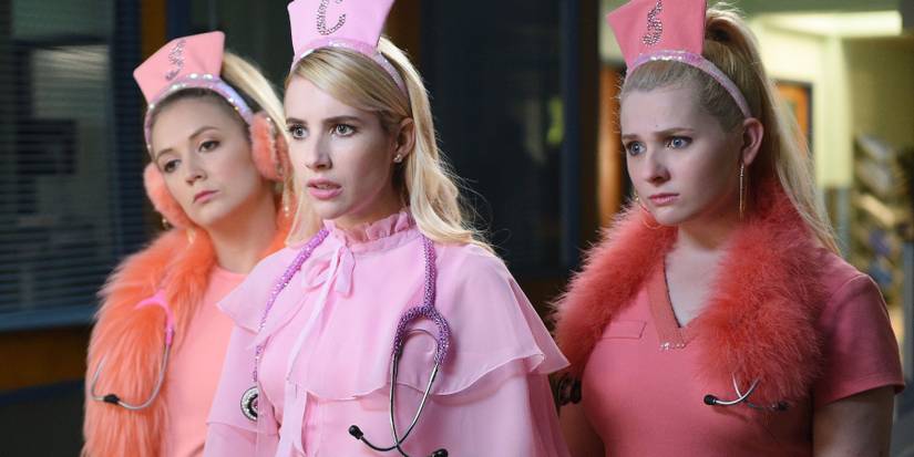 The Chanels played by Billie Lourd, Emma Roberts, and Abigail Breslin in Scream Queens