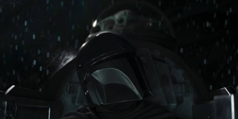 The Mandalorian flying with Grogu in the back in The Book of Boba Fett