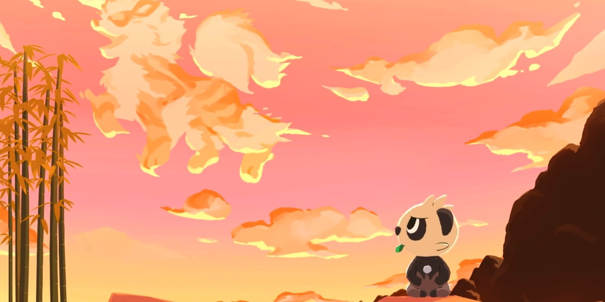 Poketoon: Pancham Looks Up During Sunset At Arcanine Shaped Clouds