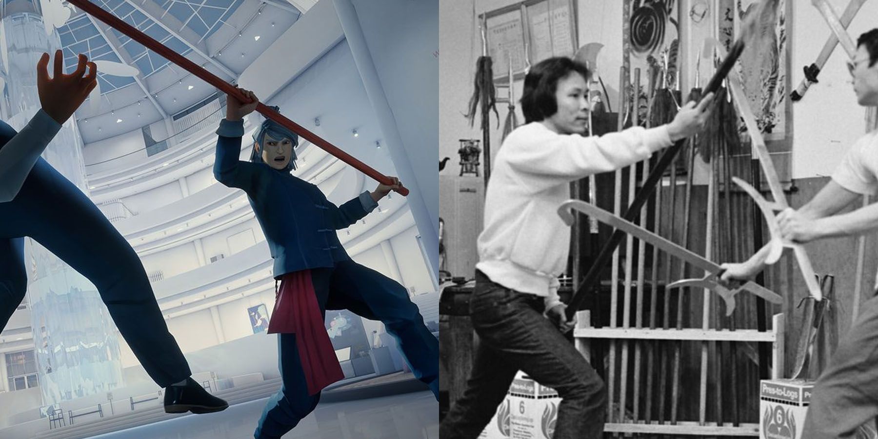 The Student using a staff compared to a Bak Mei martial artist