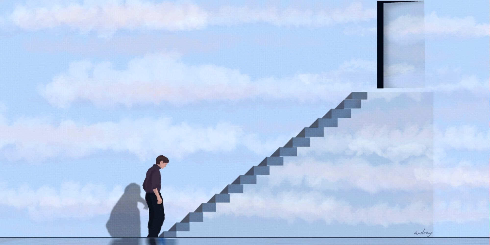 The Truman Show Truman Finds A Staircase With An Exit Door Painted With Clouds 