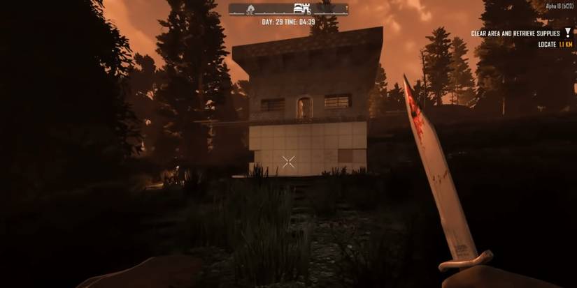 The player wielding a knife in 7 Days to Die