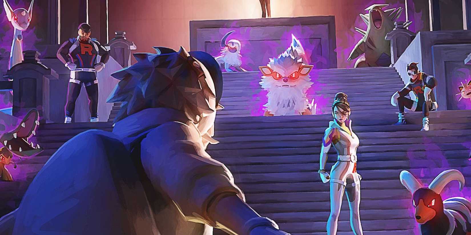 Trainer facing off against Team Rocket