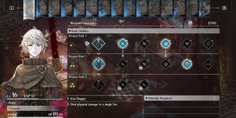 Triangle Strategy Anna Weapon Upgrades