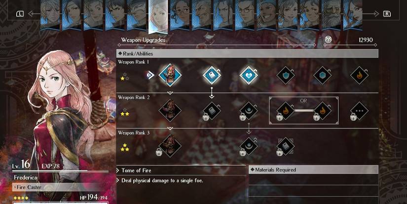 Triangle Strategy Frederica Weapon Upgrades