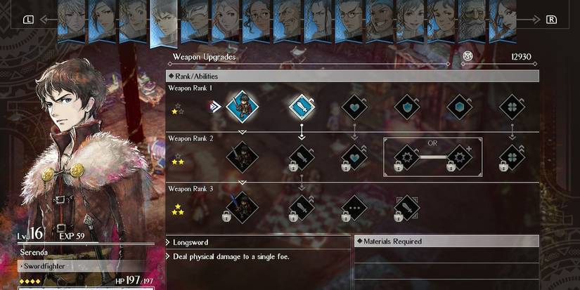 Triangle Strategy Serenoa Weapon Upgrades