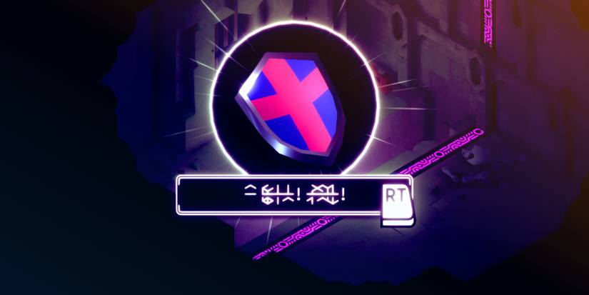 a blue shield with a red cross inside a white circle with a black background. Underneath is a black text box with white symbols and an icon to the right that reads RT