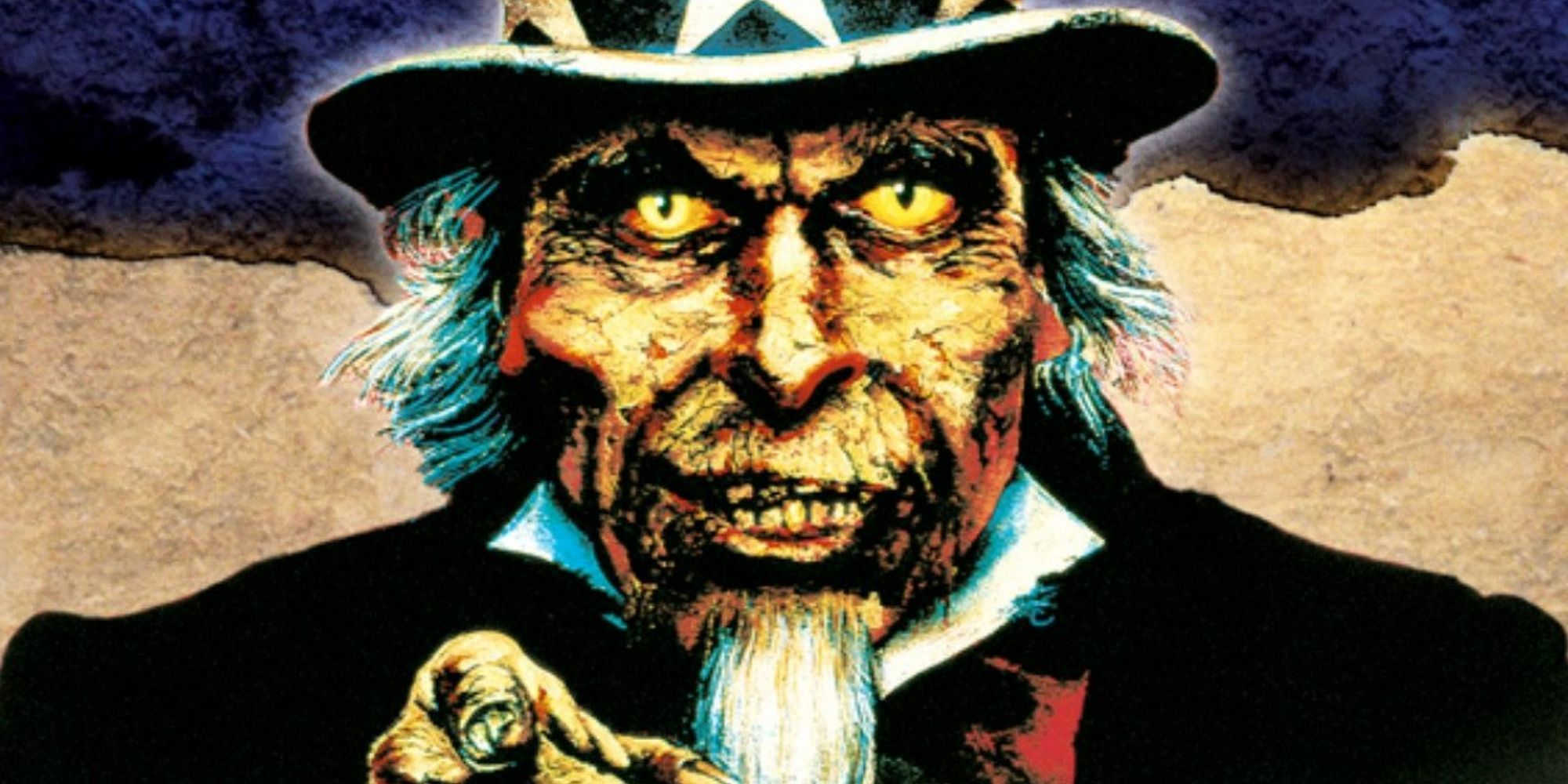 Closeup of Uncle Sam pointing from Uncle Sam film