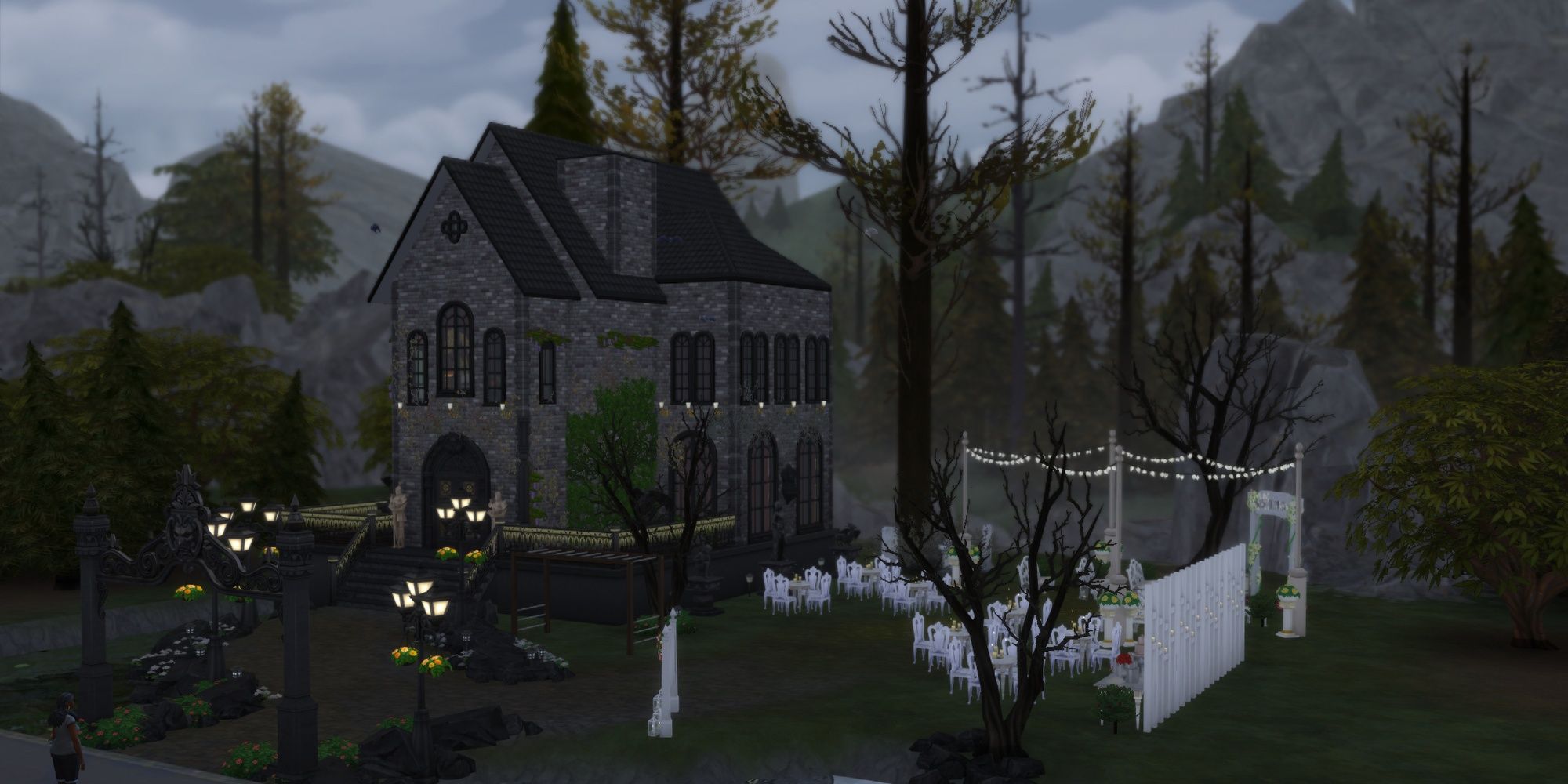 A dark gothic church in The Forgotten Hollow from The Sims 4.