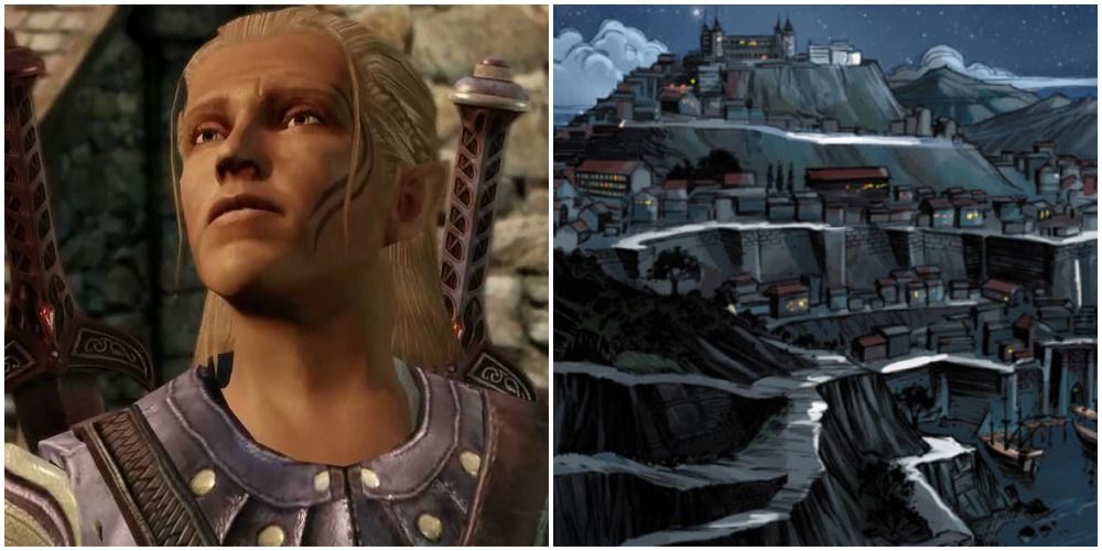 Split image of Zevran and Antiva City.