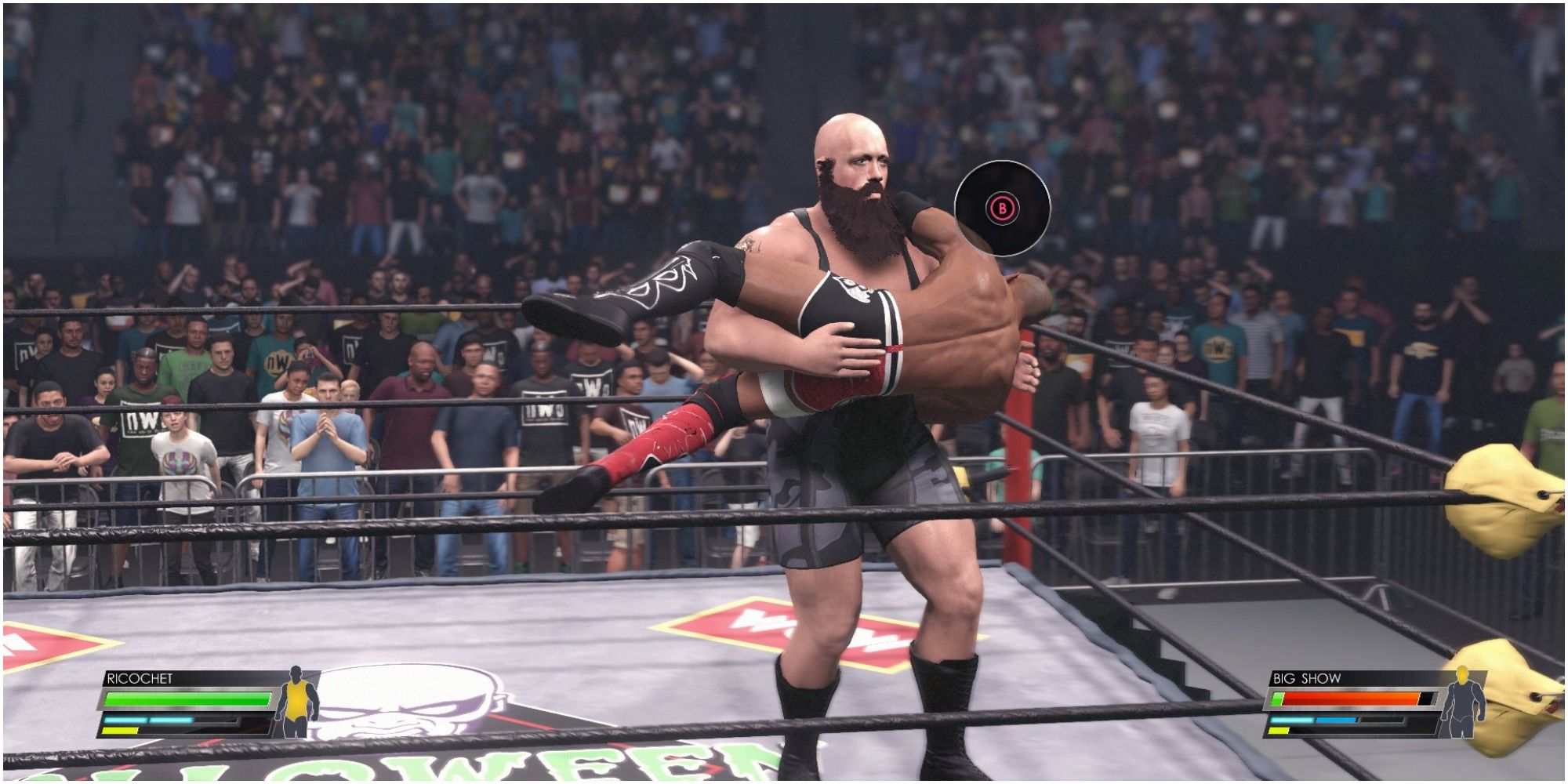 WWE 2K22 Big Show carrying Richochet