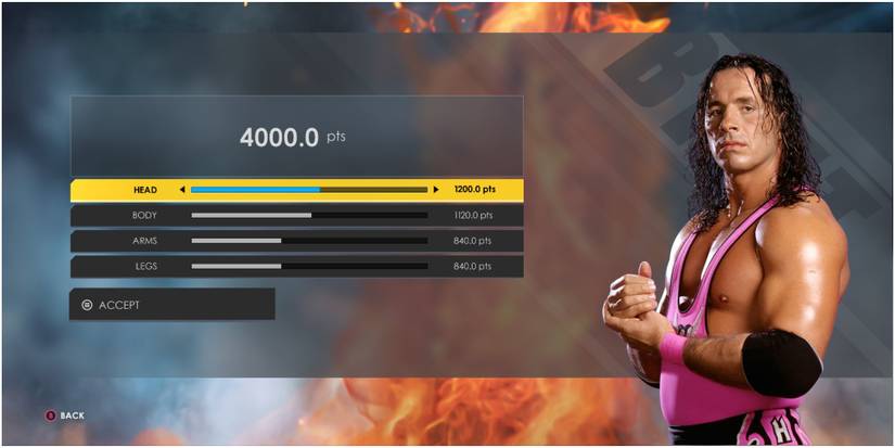 WWE 2K22 Bret Hart Hit Points Menu