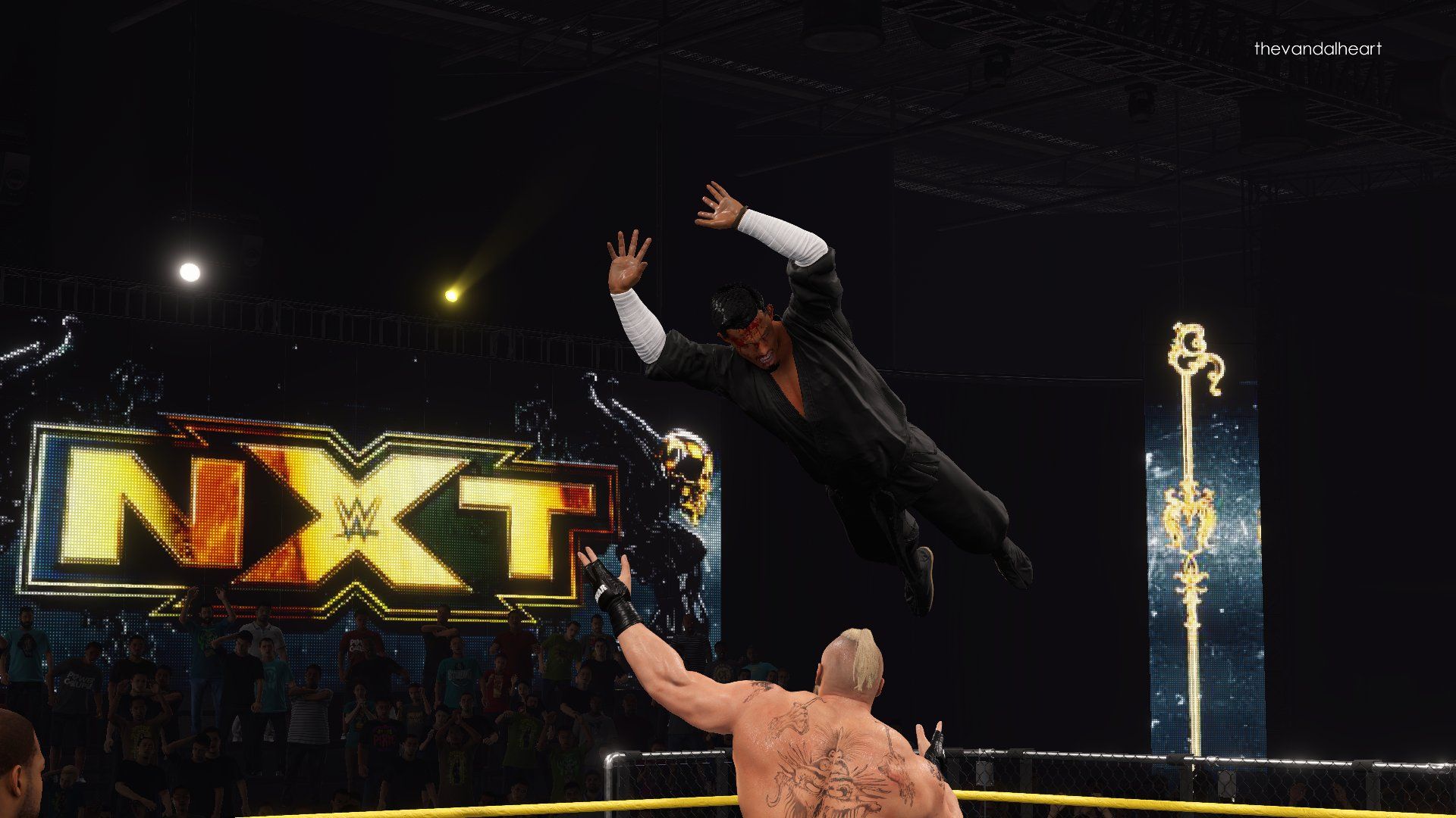 WWE 2K22 Lesnar Catching Opponent
