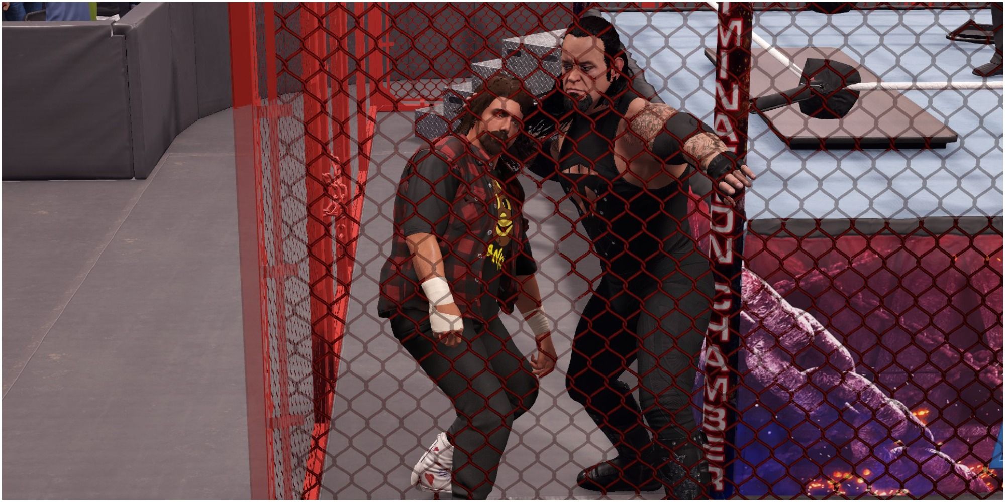  Undertaker smashing Foleys head into teh cage