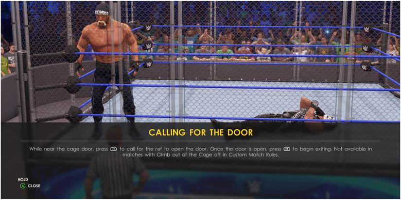 WWE 2K22 escape through the cage door
