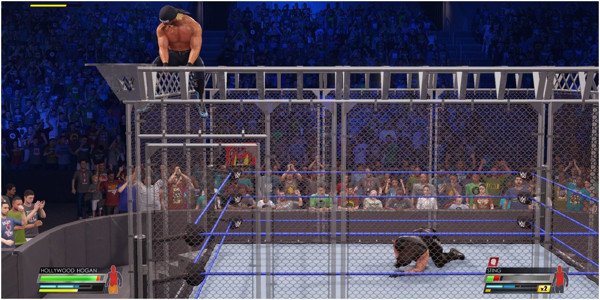 WWE 2K22 hogan sat at the top of the cage