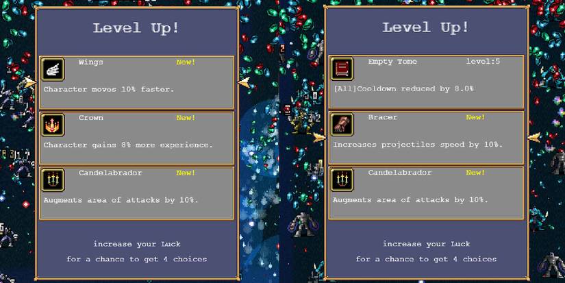 The Wings and Bracer accessories in Vampire Survivors