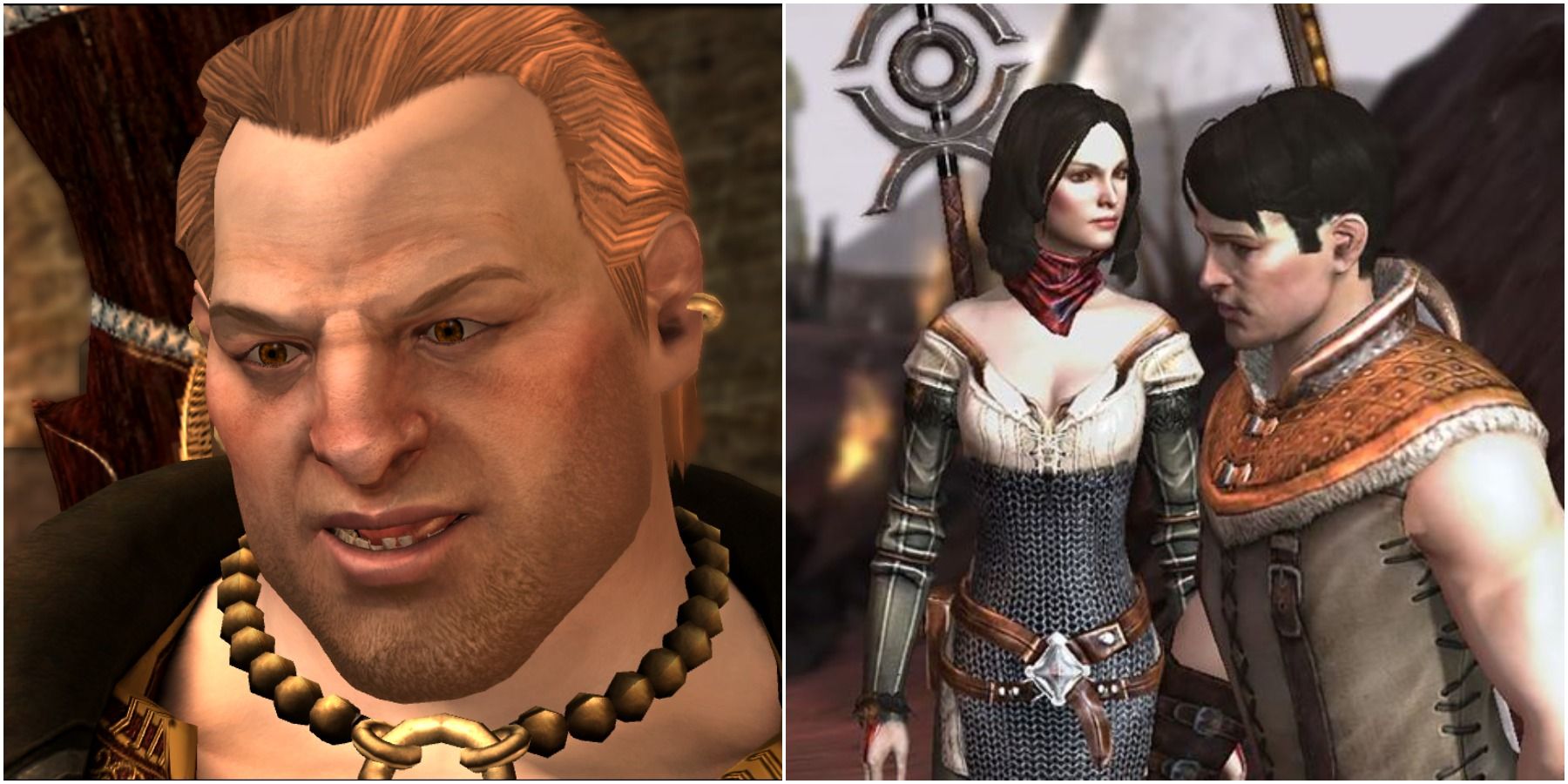 Split image of Varric, Bethany, and Carver.