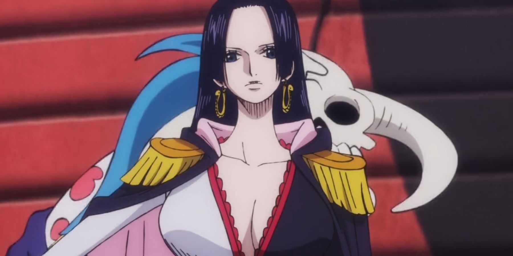 Boa Hancock of the Seven Warlords disembarks off a ship for Luffy in One Piece