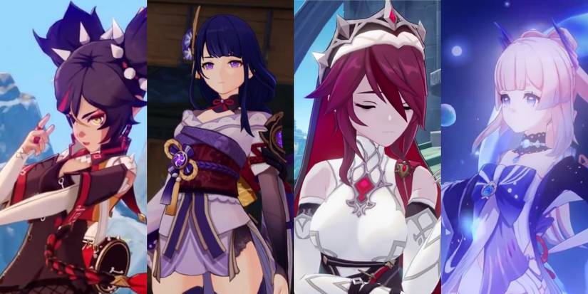 Xinyan, Raiden Shogun, Rosaria, and Kokomi