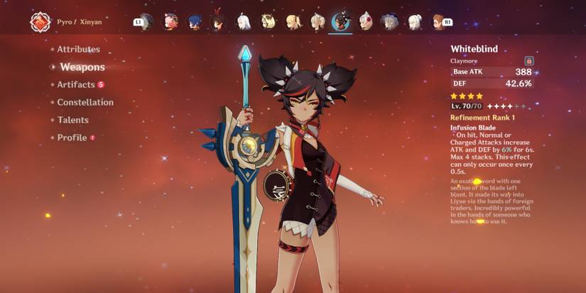 Xinyan with a defensive item in Genshin Impact