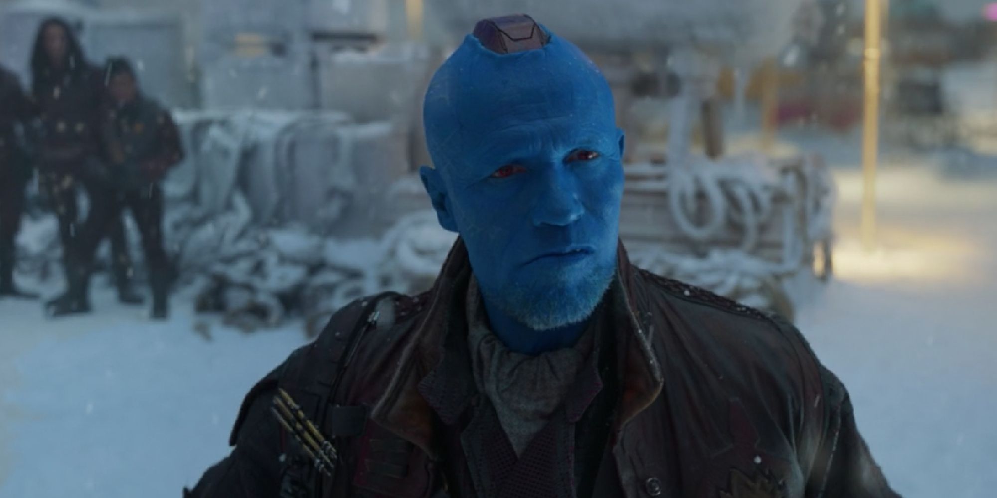 Yondu facing off against the Ravagers at the beginning of Guardians 2