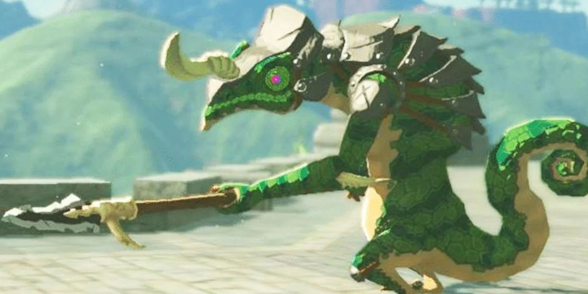 A Lizalfos holding a spear in Breath of the Wild