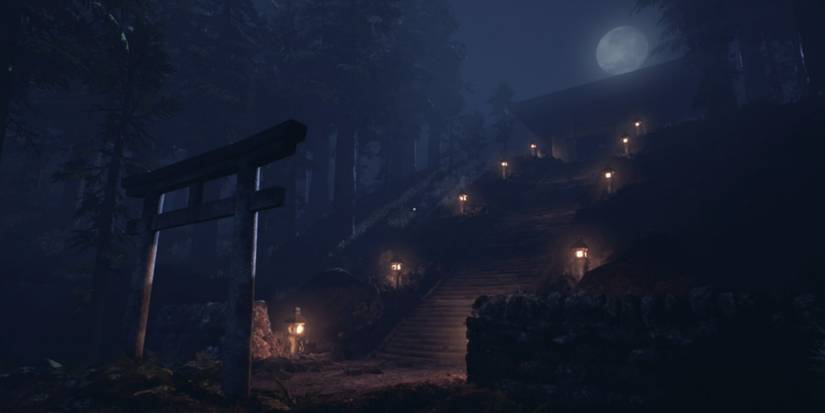 a Japanese temple area covered in darkness in Ikai