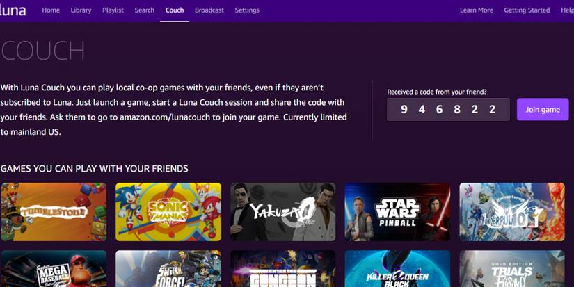 amazon luna couch code friend