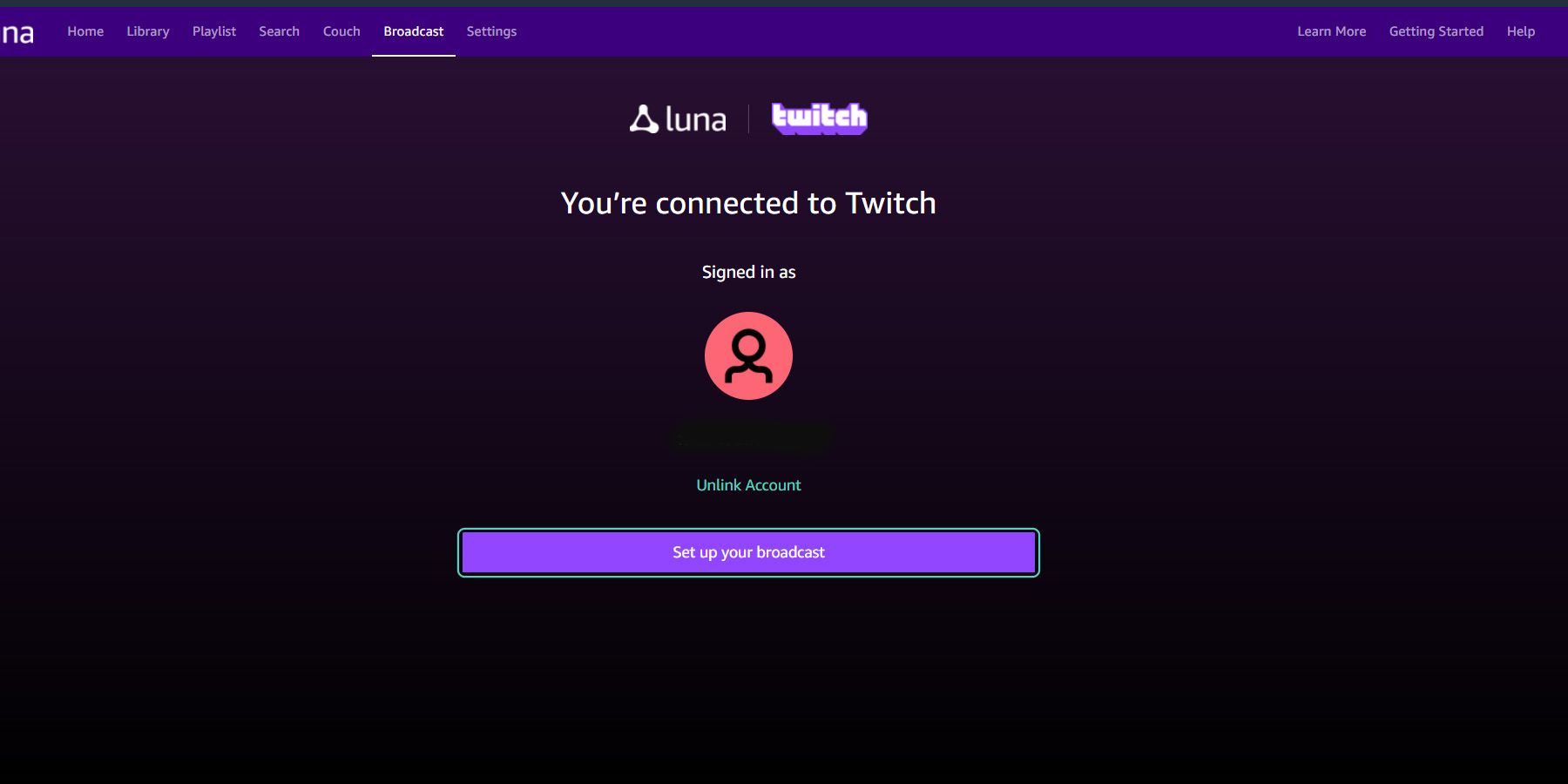 amazon luna twitch you're connected