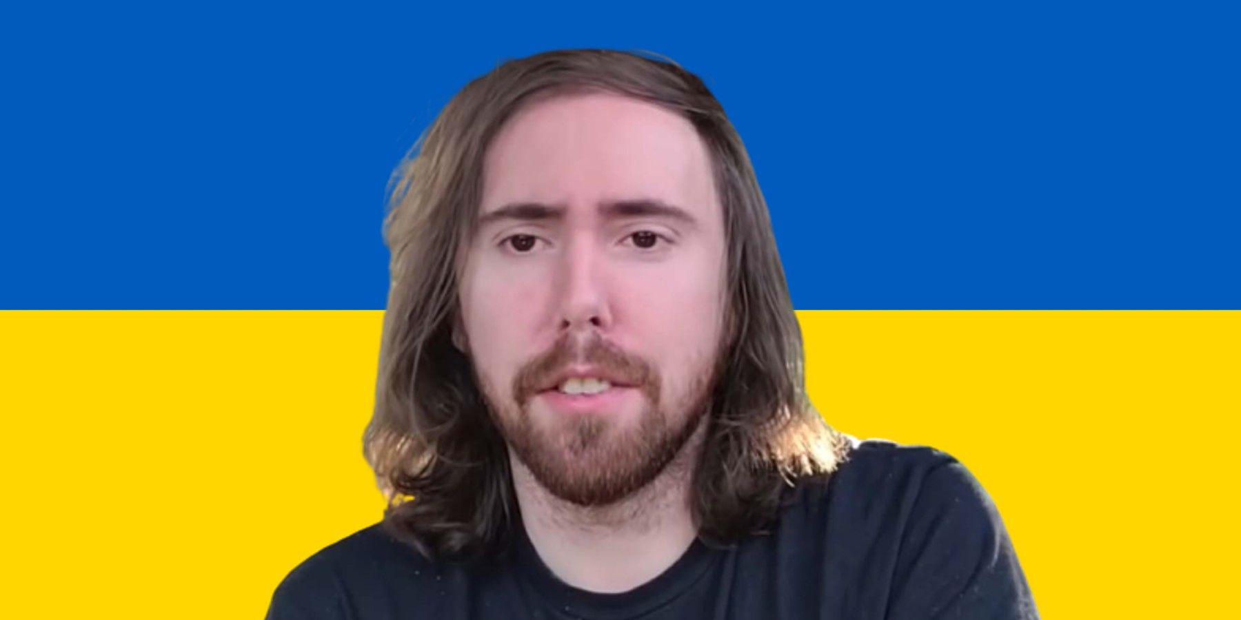 asmongold with ukraine flag background
