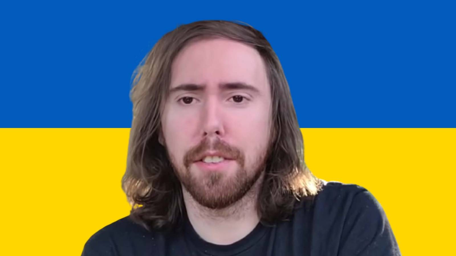 asmongold with ukraine flag background