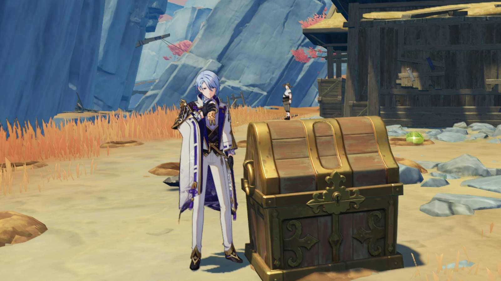ayato standing next to a precious chest in Genshin impact