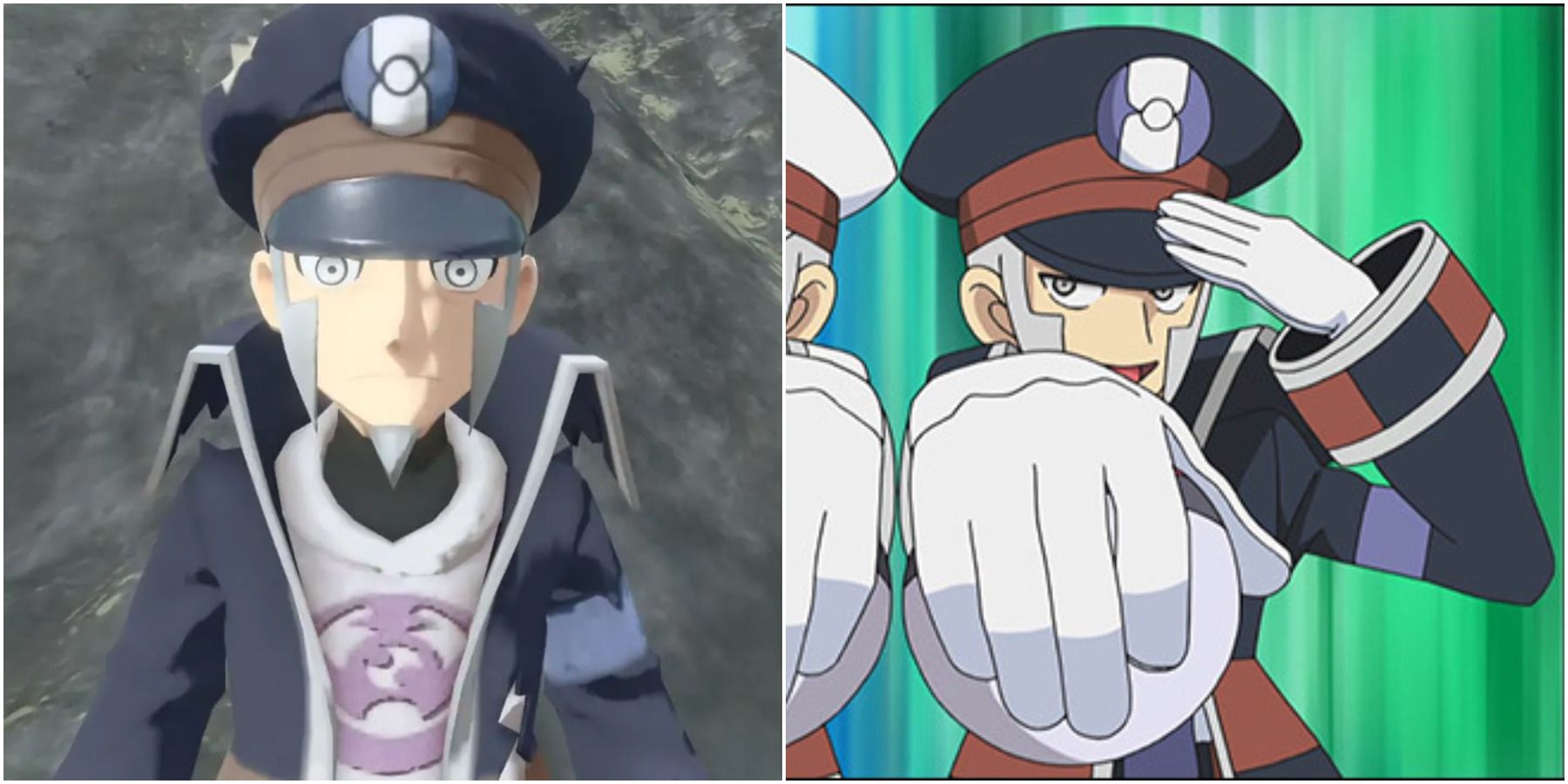 Split image of Ingo in Hisui and in the anime.