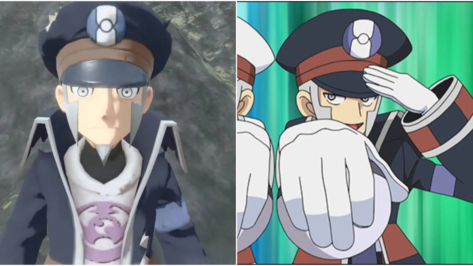 Split image of Ingo in Hisui and in the anime.