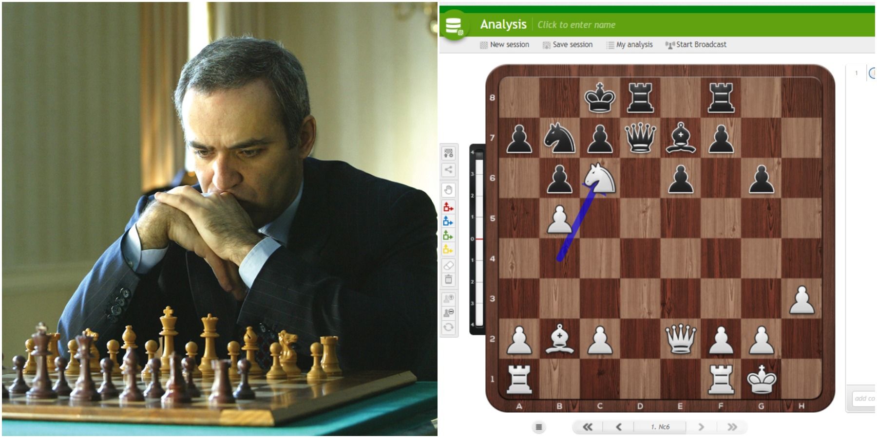 (Left) Garry Kasparov playing Chess (Right) Knight moving to a nice outpost