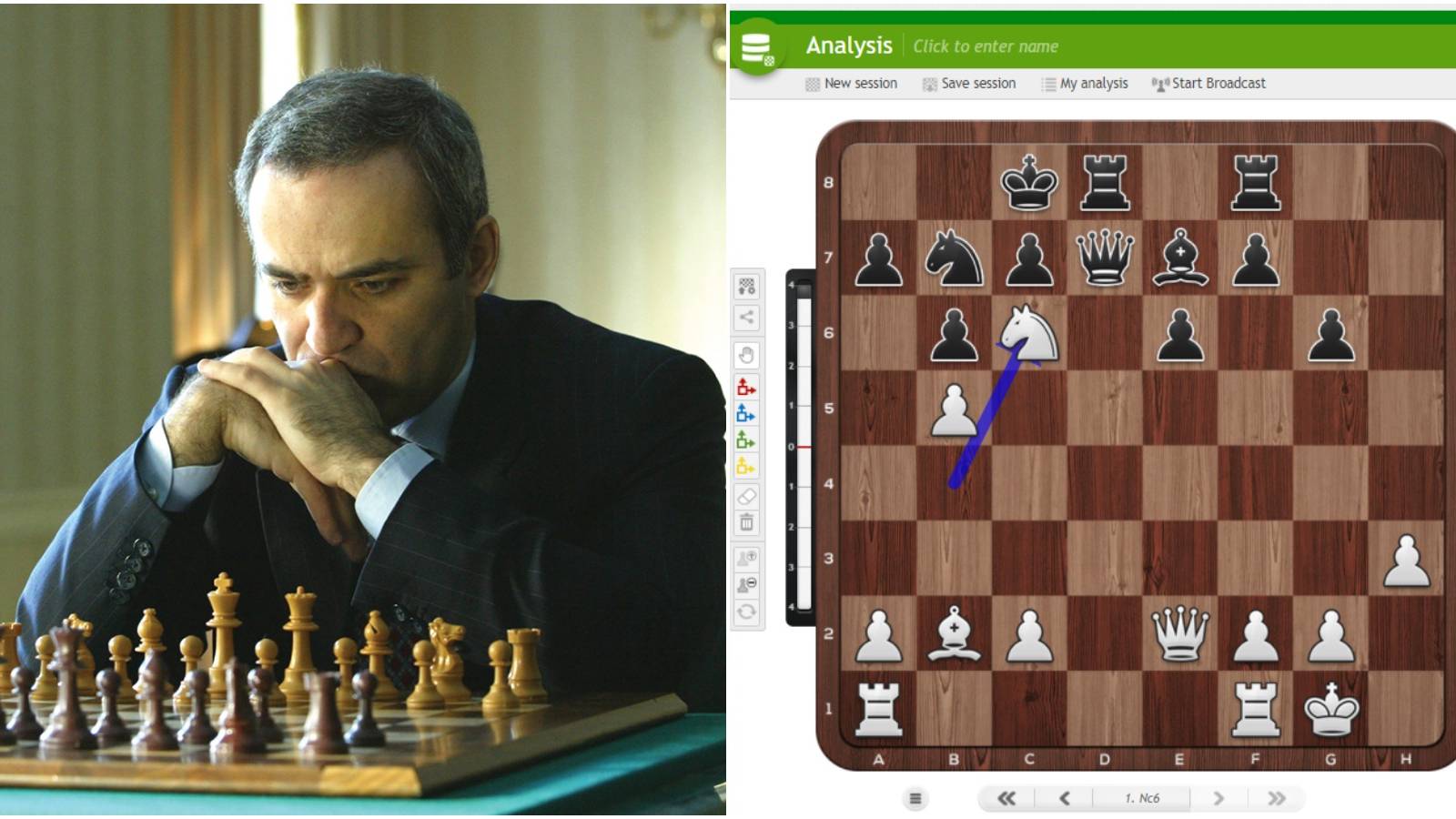 (Left) Garry Kasparov playing Chess (Right) Knight moving to a nice outpost